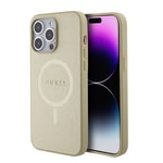Apple iPhone 15 Pro Max Kılıf Guess Orjinal Lisanslı M-safe Şarj Özellikli Yazı Logolu Saffiano Kapak