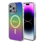 Apple iPhone 15 Pro Max Kılıf Guess Orjinal Lisanslı M-safe Şarj Özellikli Yazı Logolu Iridescent Kapak