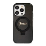 Apple iPhone 15 Pro Max Kılıf Guess Orjinal Lisanslı M-safe Şarj Özellikli Simli Arka Yüzey Ring Standlı Kapak