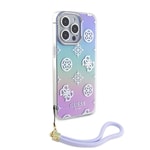 Apple iPhone 15 Pro Max Kılıf Guess Orjinal Lisanslı Desenli Yazı Logolu Askı İpli Holografik Glitter Peony Kapak