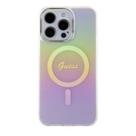 Apple iPhone 15 Pro Max Kılıf Guess Orjinal Lisanslı M-safe Şarj Özellikli Yazı Logolu Iridescent Kapak