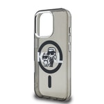 Apple iPhone 15 Pro Max Kılıf Karl Lagerfeld Orjinal Lisanslı Parlayan Simli Karl & Choupette Sketch Logo Kapak