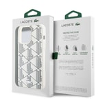 Apple iPhone 15 Pro Max Kılıf Lacoste Orjinal Lisanslı M-safe Şarj Özellikli PU Deri Görünümlü Kartlıklı Karışık Monogram Desenli Kapak