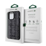 Apple iPhone 15 Pro Max Kılıf Lacoste Orjinal Lisanslı M-safe Şarj Özellikli PU Deri Görünümlü Kartlıklı Karışık Monogram Desenli Kapak