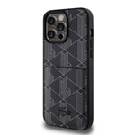 Apple iPhone 15 Pro Max Kılıf Lacoste Orjinal Lisanslı M-safe Şarj Özellikli PU Deri Görünümlü Kartlıklı Karışık Monogram Desenli Kapak