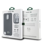Apple iPhone 15 Pro Max Kılıf Lacoste Orjinal Lisanslı PU Pike Desenli Arka Yüzey İkonik Timsah Dokuma Logolu Kapak + Type-C Kablo 1.5m