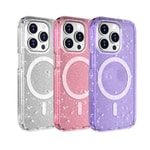 Apple iPhone 15 Pro Max Kılıf M-safe Şarj Özellikli Parlayan Simli Saydam Renkli Zore Allstar Kapak