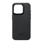 Apple iPhone 15 Pro Max Kılıf M-safe Şarj Özellikli 600D Aramid Fiber Pitaka Military-Grade Classic Serisi Black-Grey Twill Kapak
