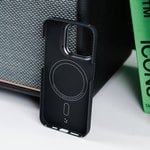 Apple iPhone 15 Pro Max Kılıf M-safe Şarj Özellikli 600D Zore Krek Karbon Standlı Kapak