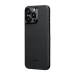 Apple iPhone 15 Pro Max Kılıf M-safe Şarj Özellikli 600D Aramid Fiber Pitaka Ultra-Slim Classic Serisi Black-Grey Twill Kapak