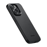 Apple iPhone 15 Pro Max Kılıf M-safe Şarj Özellikli 600D Aramid Fiber Pitaka Military-Grade Classic Serisi Black-Grey Twill Kapak