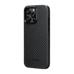 Apple iPhone 15 Pro Max Kılıf M-safe Şarj Özellikli 1500D Aramid Fiber Pitaka Military-Grade Classic Serisi Black-Grey Twill Kapak