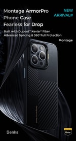 Apple iPhone 15 Pro Max Kılıf M-safe Şarj Özellikli Karbon Fiber Benks Montage Hybrid ArmorPro Kevlar Kapak