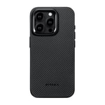 Apple iPhone 15 Pro Max Kılıf M-safe Şarj Özellikli 600D Aramid Fiber Pitaka Military-Grade Classic Serisi Black-Grey Twill Kapak
