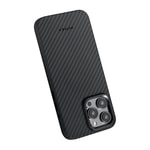 Apple iPhone 15 Pro Max Kılıf M-safe Şarj Özellikli 1500D Aramid Fiber Pitaka Military-Grade Classic Serisi Black-Grey Twill Kapak