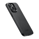 Apple iPhone 15 Pro Max Kılıf M-safe Şarj Özellikli 1500D Aramid Fiber Pitaka Military-Grade Classic Serisi Black-Grey Twill Kapak