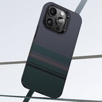 Apple iPhone 15 Pro Max Kılıf M-safe Şarj Özellikli Karbon Fiber Tasarımlı Benks Aurora ArmorPro Kevlar Kapak