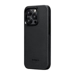 Apple iPhone 15 Pro Max Kılıf M-safe Şarj Özellikli 600D Aramid Fiber Pitaka Military-Grade Classic Serisi Black-Grey Twill Kapak