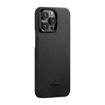 Apple iPhone 15 Pro Max Kılıf M-safe Şarj Özellikli 600D Aramid Fiber Pitaka Ultra-Slim Classic Serisi Black-Grey Twill Kapak