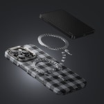 Apple iPhone 15 Pro Max Kılıf M-safe Şarj Özellikli Ekose Tasarımlı Benks ArmorVichy Kevlar Kapak