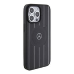 Apple iPhone 15 Pro Max Kılıf Mercedes Benz Orjinal Lisanslı M-safe Şarj Özellikli Baskı Logolu Paralel Çizgi Desenli Deri Kapak