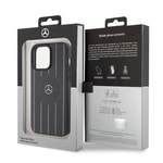 Apple iPhone 15 Pro Max Kılıf Mercedes Benz Orjinal Lisanslı M-safe Şarj Özellikli Baskı Logolu Paralel Çizgi Desenli Deri Kapak