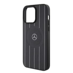 Apple iPhone 15 Pro Max Kılıf Mercedes Benz Orjinal Lisanslı M-safe Şarj Özellikli Baskı Logolu Paralel Çizgi Desenli Deri Kapak