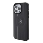 Apple iPhone 15 Pro Max Kılıf Mercedes Benz Orjinal Lisanslı M-safe Şarj Özellikli Baskı Logolu Paralel Çizgi Desenli Deri Kapak