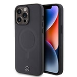 Apple iPhone 15 Pro Max Kılıf Mercedes Benz Orjinal Lisanslı M-safe Şarj Özellikli Metal Yıldız Logolu Pürüzsüz Deri Kapak