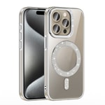 Apple iPhone 15 Pro Max Kılıf Pırlanta Taş Tasarımlı M-safe Şarj Özellikli Zore Karetta Silikon Kapak