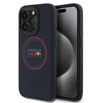 Apple iPhone 15 Pro Max Kılıf Redbull Orjinal Lisanslı M-safe Şarj Özellikli Kırmızı Halka ve Logo Kabartmalı PU Deri Kapak