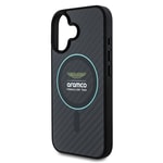 Apple iPhone 16 Kılıf Aston Martin Orjinal Lisanslı M-safe Şarj Özellikli Renkli Halka ve Karbon Fiber Tasarımlı Kapak
