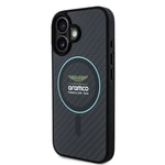 Apple iPhone 16 Kılıf Aston Martin Orjinal Lisanslı M-safe Şarj Özellikli Renkli Halka ve Karbon Fiber Tasarımlı Kapak