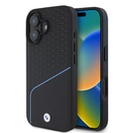 Apple iPhone 16 Kılıf BMW Orjinal Lisanslı M-safe Şarj Özellikli Metal Logolu Dokulu ve Çizgili Deri Kapak