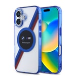 Apple iPhone 16 Kılıf BMW Orjinal Lisanslı M-safe Şarj Özellikli M Logolu Üç Renk Çizgili Motorsport Circle Kapak