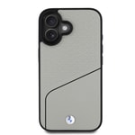 Apple iPhone 16 Kılıf BMW Orjinal Lisanslı M-safe Şarj Özellikli Metal Logolu Dokulu ve Çizgili Deri Kapak