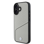Apple iPhone 16 Kılıf BMW Orjinal Lisanslı M-safe Şarj Özellikli Metal Logolu Dokulu ve Çizgili Deri Kapak