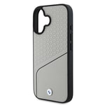 Apple iPhone 16 Kılıf BMW Orjinal Lisanslı M-safe Şarj Özellikli Metal Logolu Dokulu ve Çizgili Deri Kapak
