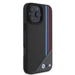 Apple iPhone 16 Kılıf BMW Orjinal Lisanslı M-safe Şarj Özellikli M Logolu Üç Çizgili Dikiş Detaylı Meshed Tricolor Stripes Kapak