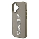 Apple iPhone 16 Kılıf DKNY Orjinal Lisanslı Taşlı DKNY Yazılı Metalik Rhinestones PU Deri Kapak