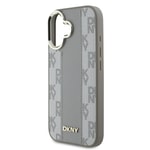 Apple iPhone 16 Kılıf DKNY Orjinal Lisanslı M-safe Şarj Özellikli 3D Yazılı Checkered Pattern Kapak