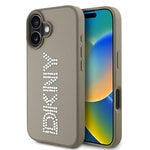 Apple iPhone 16 Kılıf DKNY Orjinal Lisanslı Taşlı DKNY Yazılı Metalik Rhinestones PU Deri Kapak