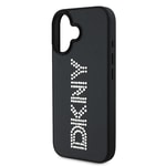 Apple iPhone 16 Kılıf DKNY Orjinal Lisanslı Taşlı DKNY Yazılı Metalik Rhinestones PU Deri Kapak