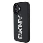 Apple iPhone 16 Kılıf DKNY Orjinal Lisanslı Taşlı DKNY Yazılı Metalik Rhinestones PU Deri Kapak