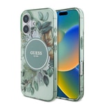 Apple iPhone 16 Kılıf Guess Orjinal Lisanslı M-safe Şarj Özellikli IML Baskılı Çiçek İnci Bileklikli Kapak