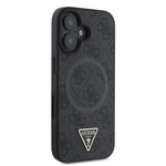 Apple iPhone 16 Kılıf Guess Orjinal Lisanslı M-safe Şarj Özellikli PU Üçgen Logo 4G Desenli Kapak