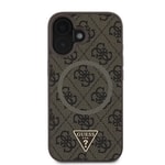 Apple iPhone 16 Kılıf Guess Orjinal Lisanslı M-safe Şarj Özellikli PU Üçgen Logo 4G Desenli Kapak