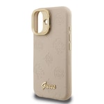 Apple iPhone 16 Kılıf Guess Orjinal Lisanslı M-safe Şarj Özellikli Sıcak Baskılı Yazı Logolu Kamera Standlı PU Deri Peony Kapak