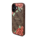 Apple iPhone 16 Kılıf Guess Orjinal Lisanslı M-safe Şarj Özellikli Gül Baskılı 4G Desenli Yazı Logolu Kapak