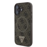 Apple iPhone 16 Kılıf Guess Orjinal Lisanslı M-safe Şarj Özellikli PU Üçgen Logo 4G Desenli Kapak